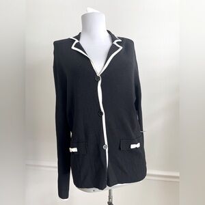 Black Cardigan with White Accents Classic Old Money NEW